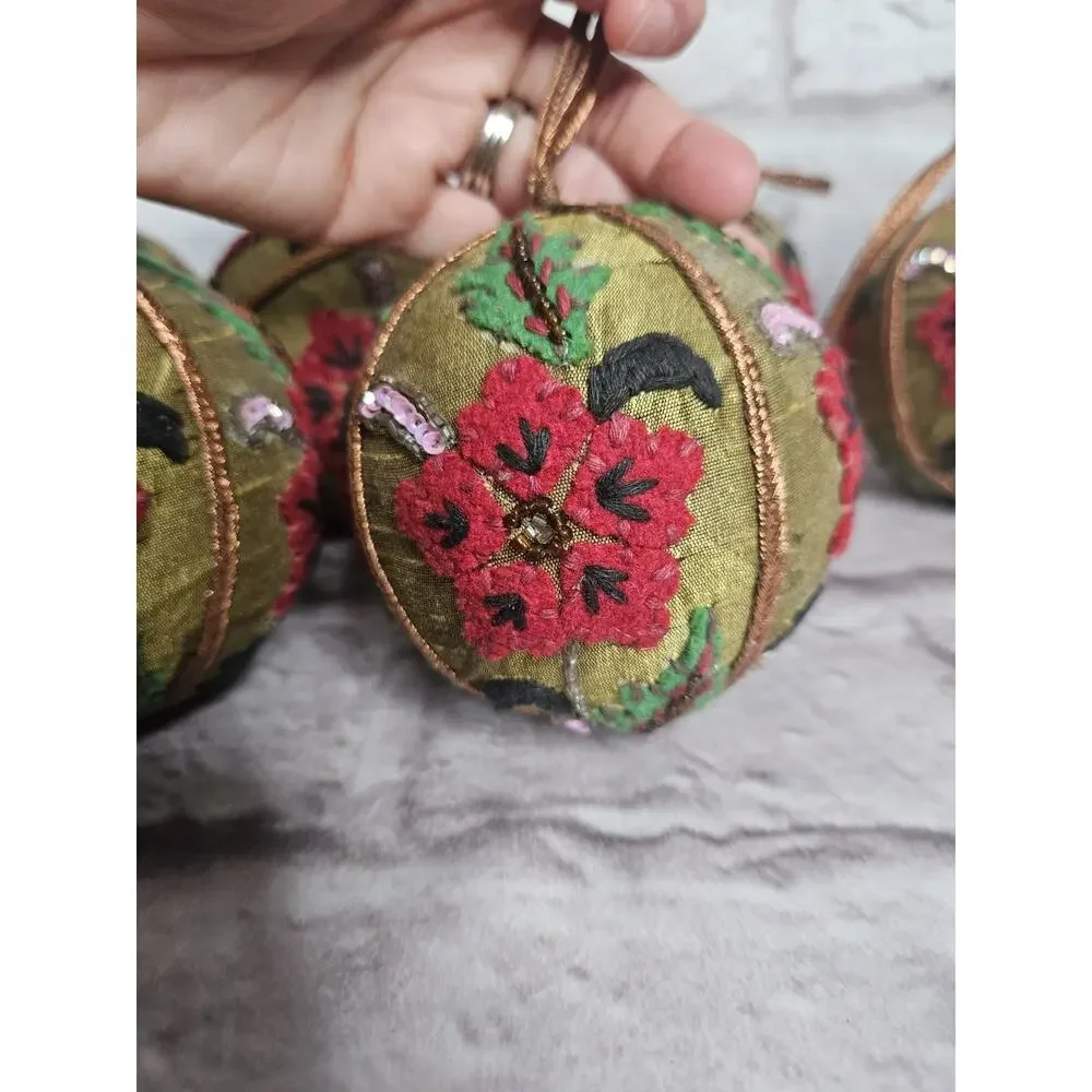 Lot Bundle 10 Embroidered Beaded Christmas Ornaments